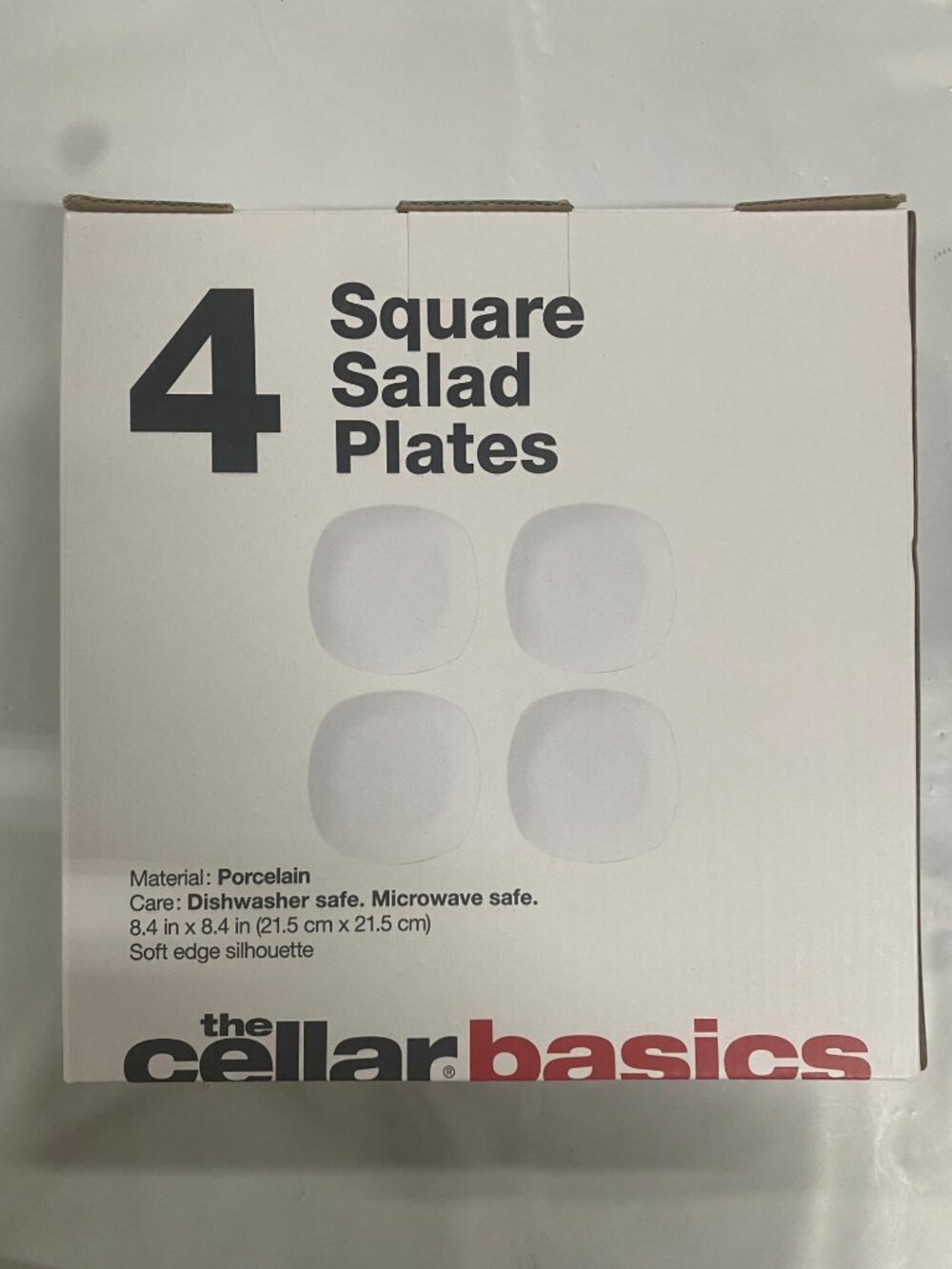 The Cellar Basics Soft Square Salad Service Plates, Set of 4, White NWB